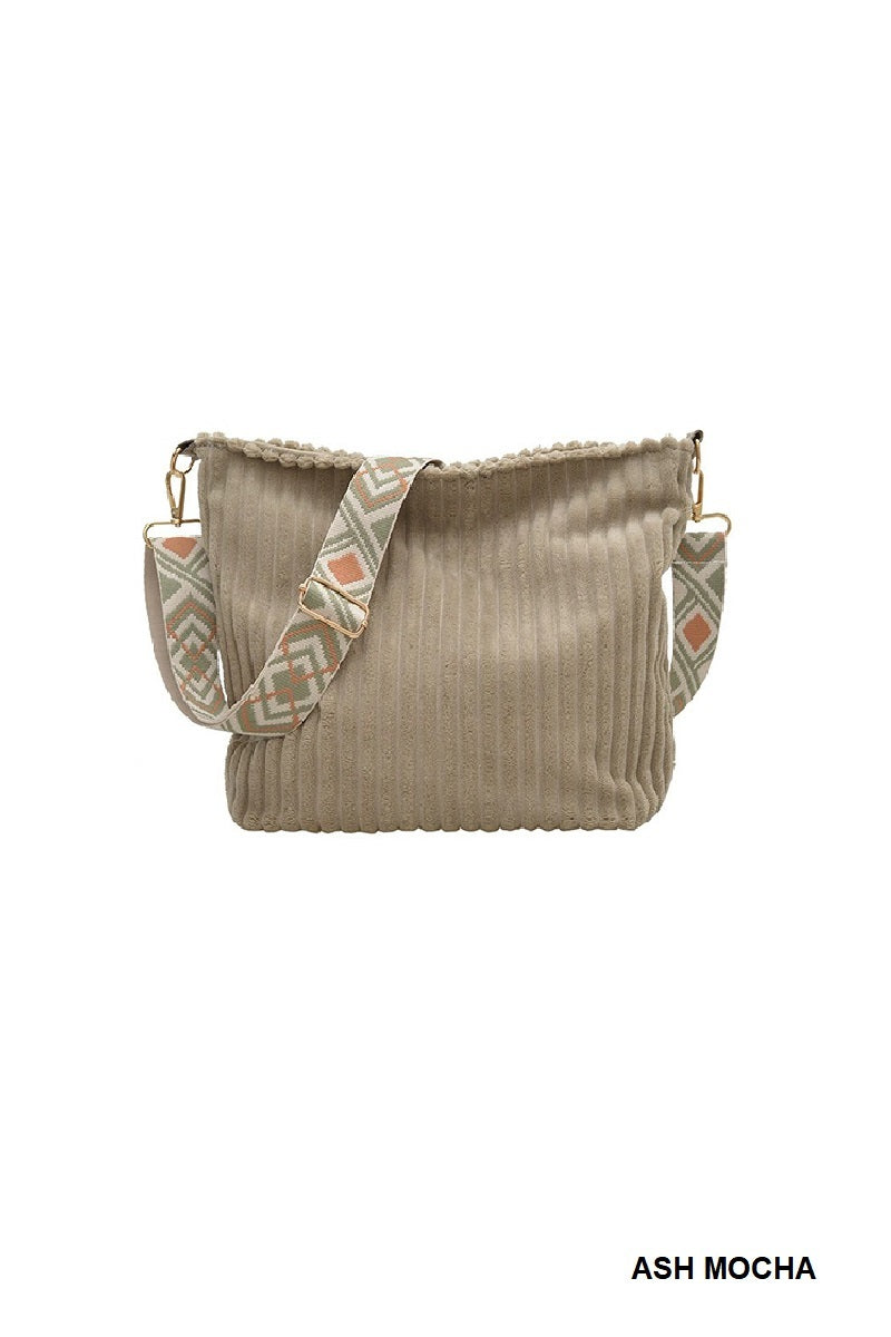 CORDUROY TOTE BAG WITH GUITAR SHOULDER STRAP