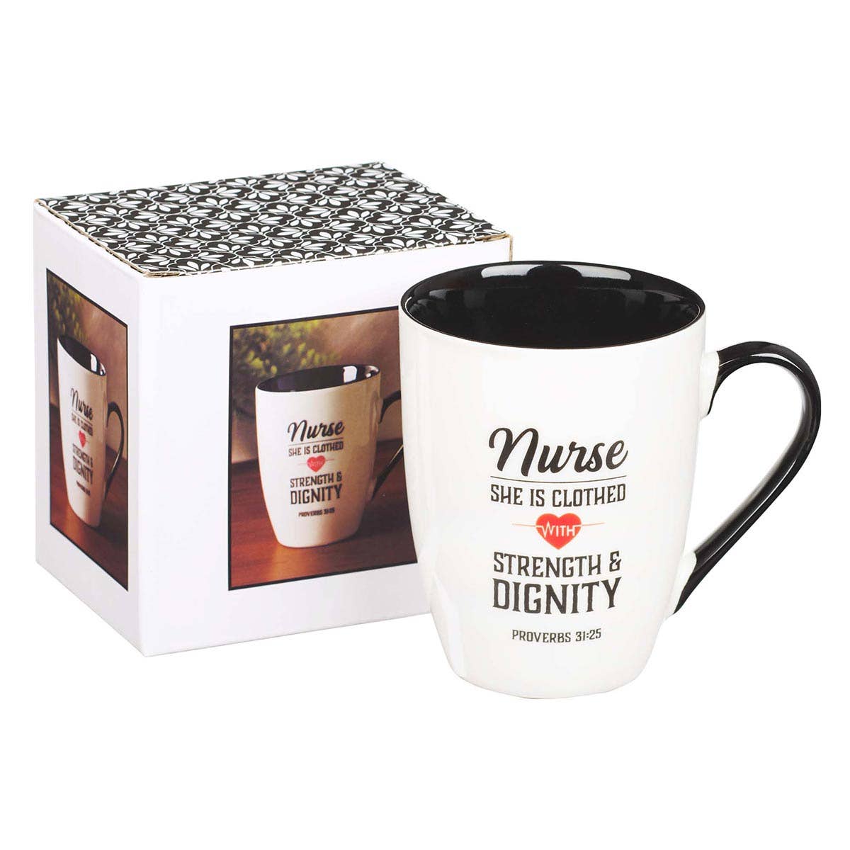 Mug White/Black Nurse Strength & Dignity Prov. 31:25