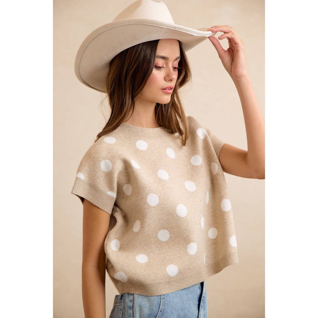 POLKA DOT KNIT SLEEVELESS TOP