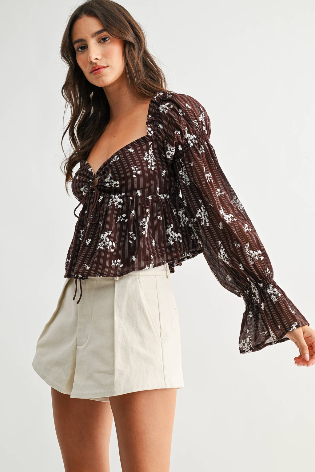 FLORAL TIE-FRONT PEPLUM TOP