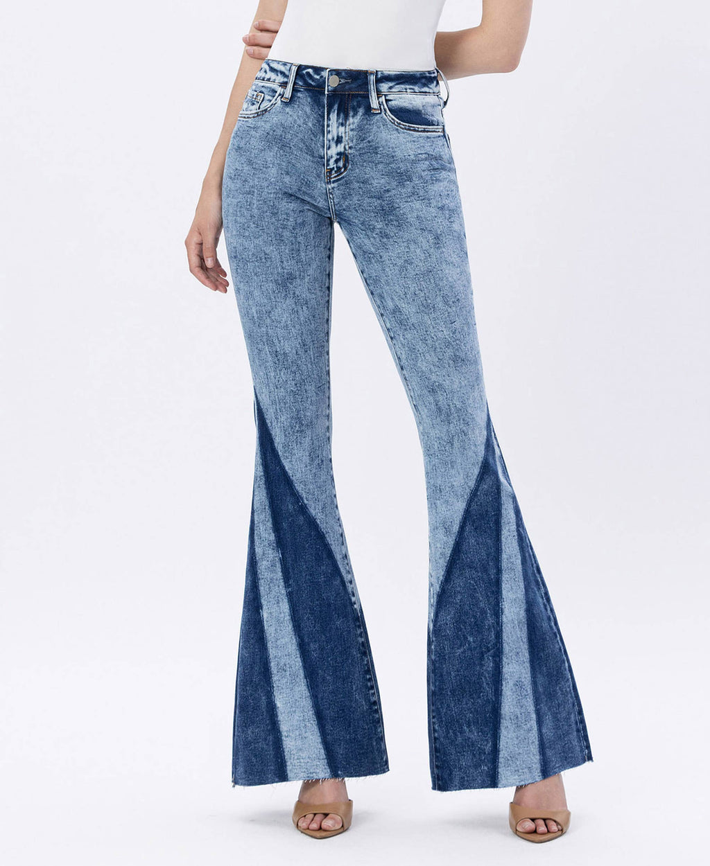 HIGH RISE CONTRAST PANEL SUPER FLARE JEANS - Flying Monkey