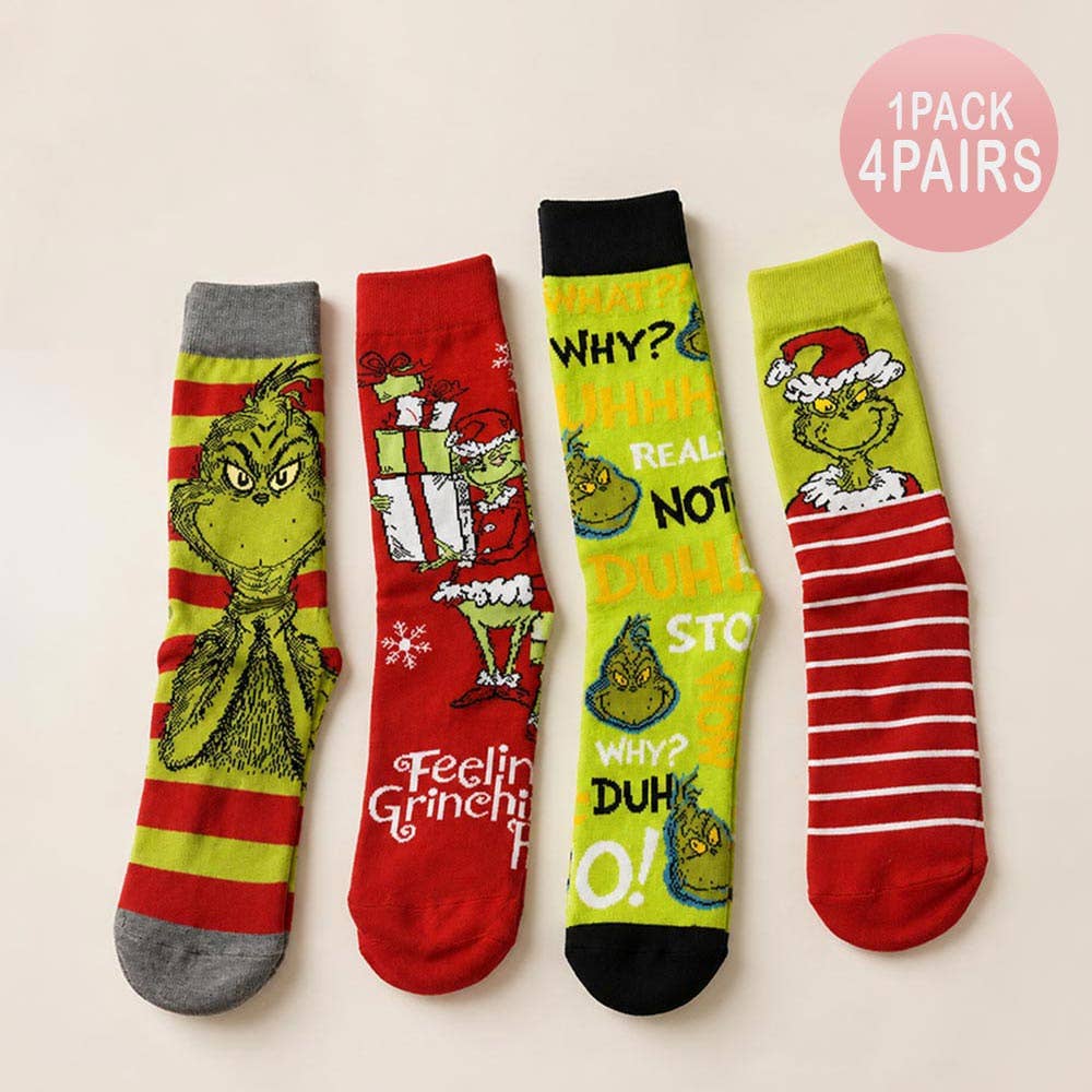 Holiday Grinch Character Printed Christmas Gift Socks