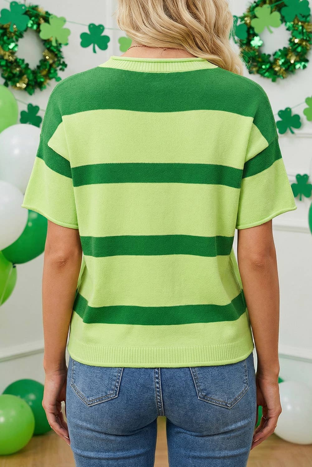 St. Patrick’s Lucky Embroidered Letter Print Sweater Shirt