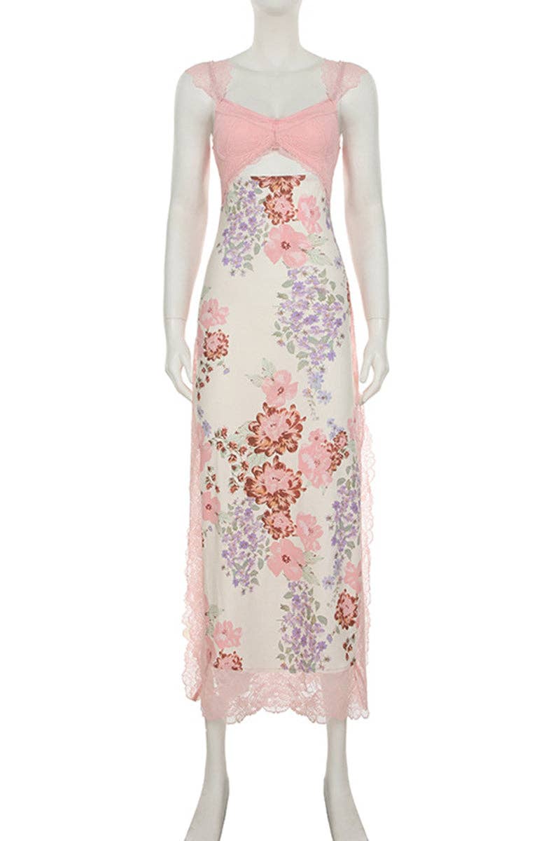 Floral Lace Trim Casual Dress