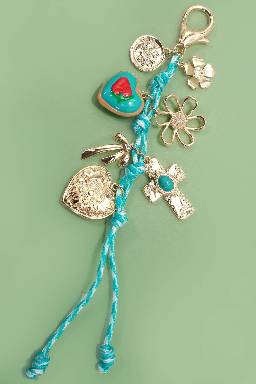 BAG CHARM-ROPE CROSS PORCELAIN STRAWBERRY