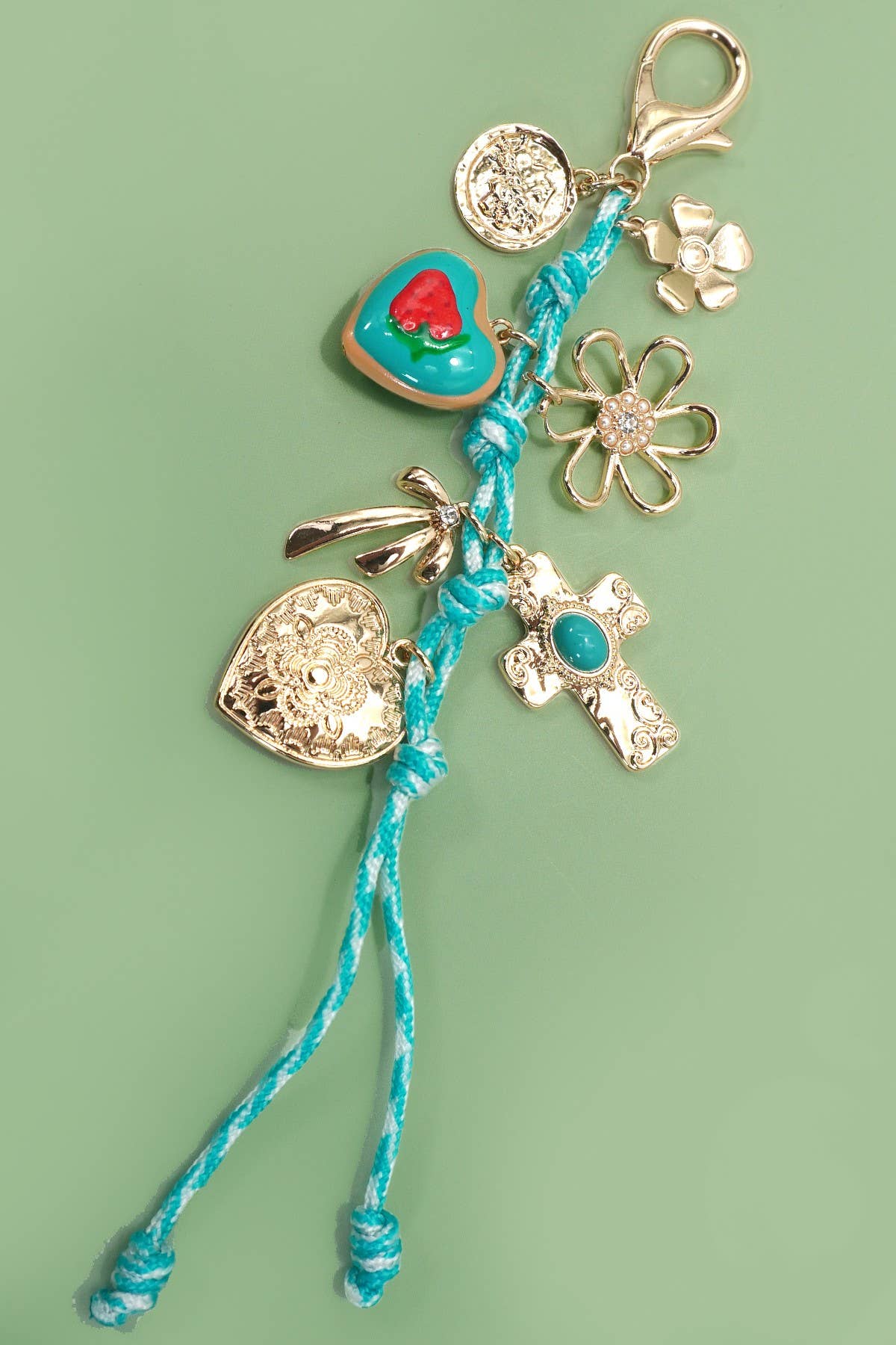 BAG CHARM-ROPE CROSS PORCELAIN STRAWBERRY