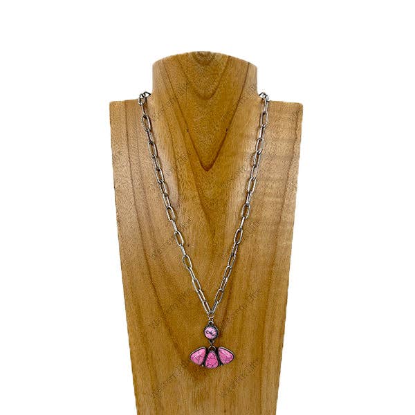20'' Silver metal chain with hot pink turquoise stone Animal paw pendant Necklace