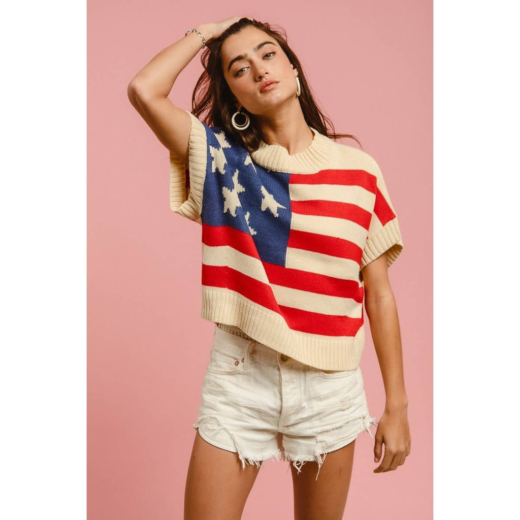 STAR PATCHES AMERICAN FLAG SLEEVELESS SWEATER