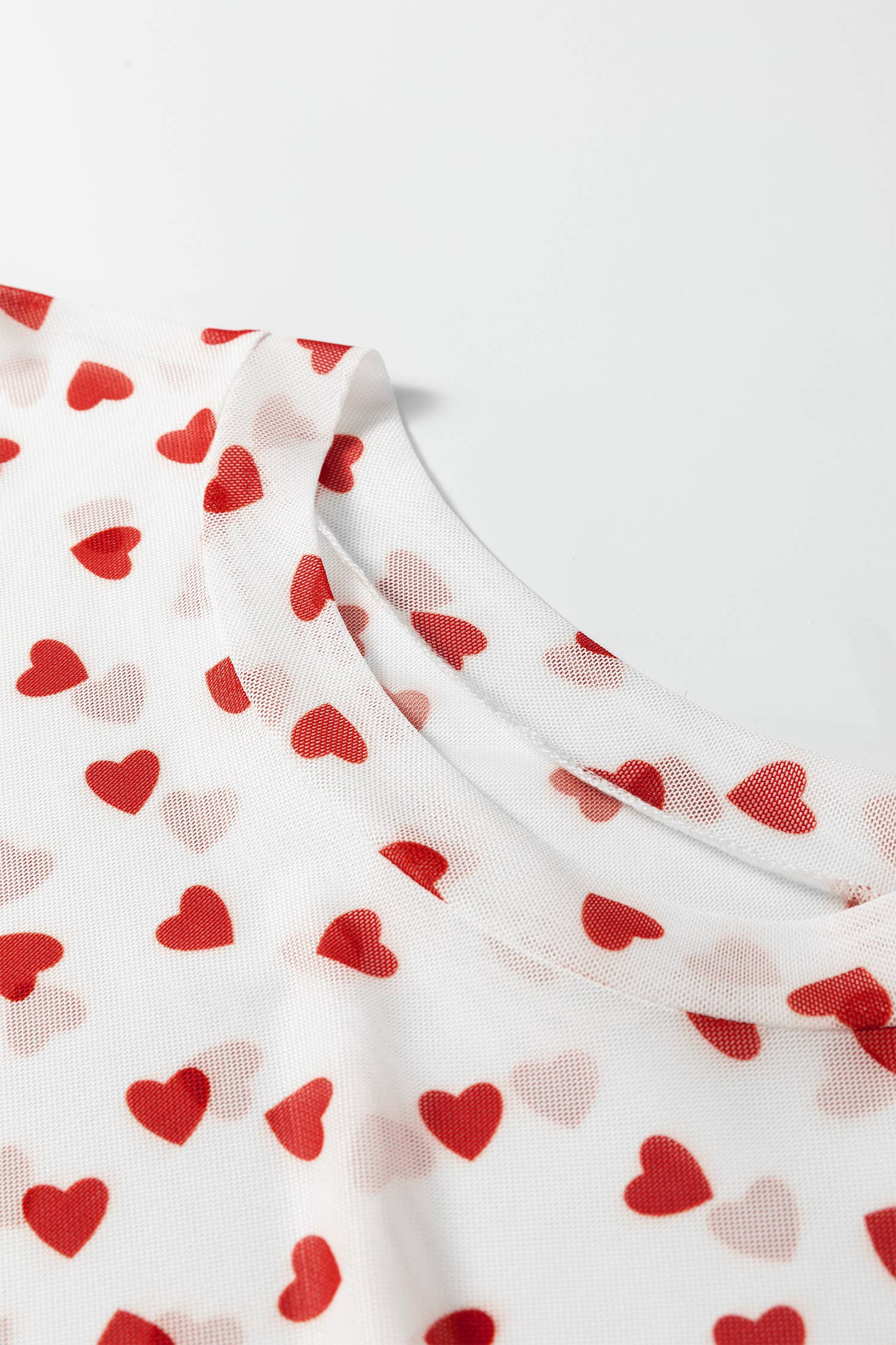 Heart Mock Neck Mesh Valentine's Day Top