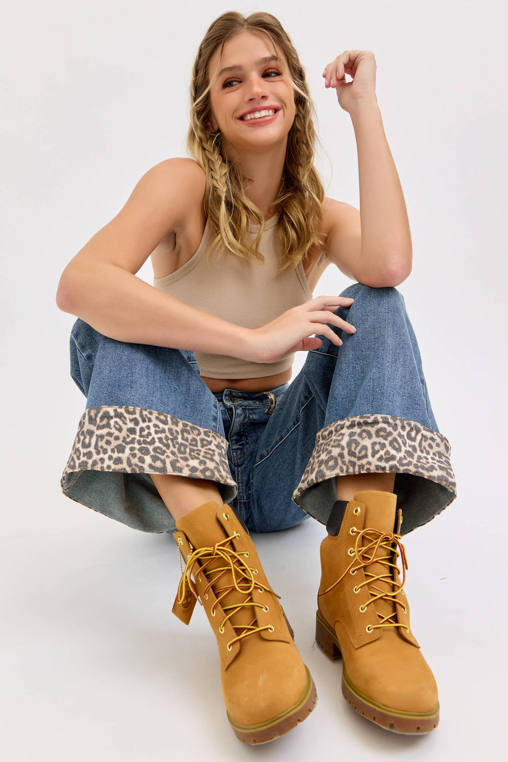 Mid Rise Wide Leg with Leopard Cuff [AM99827T]