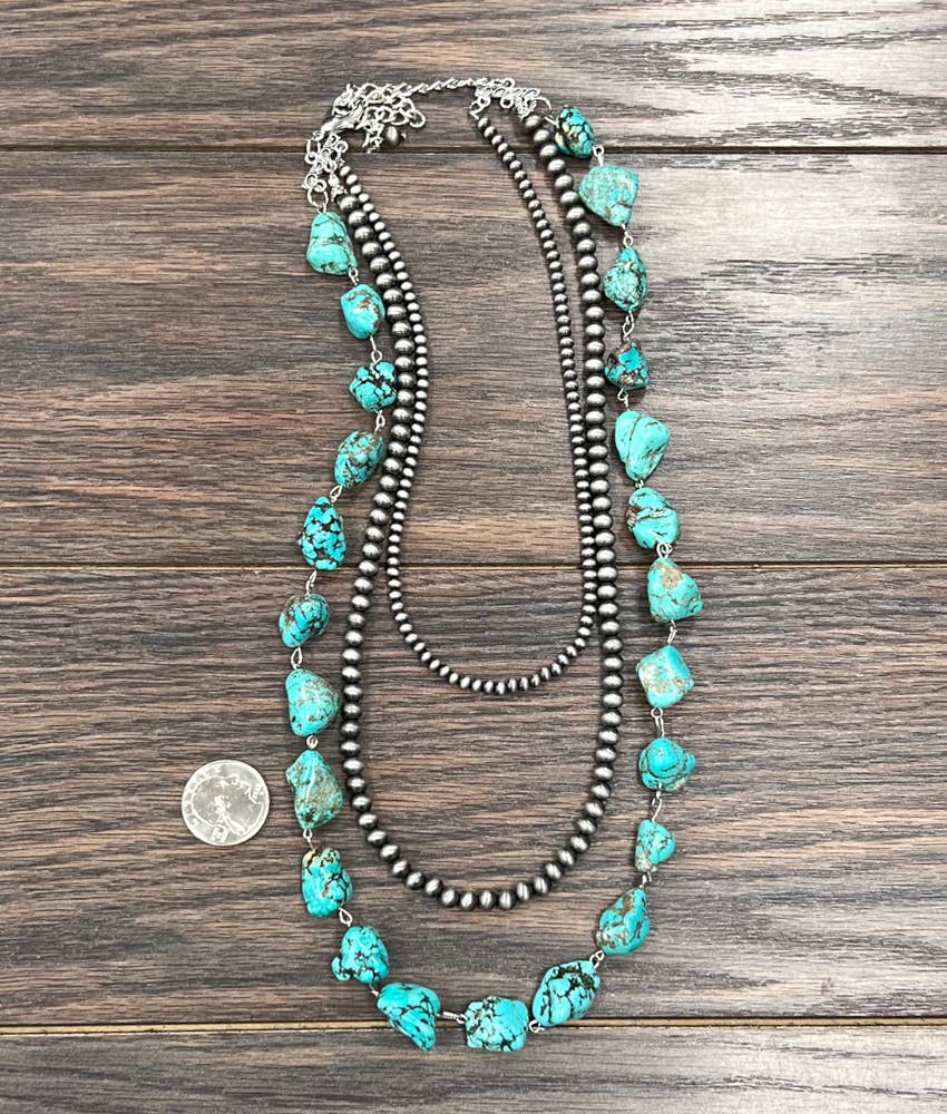 736223, Handmade 24" Navajo Bead, Turquoise Necklace