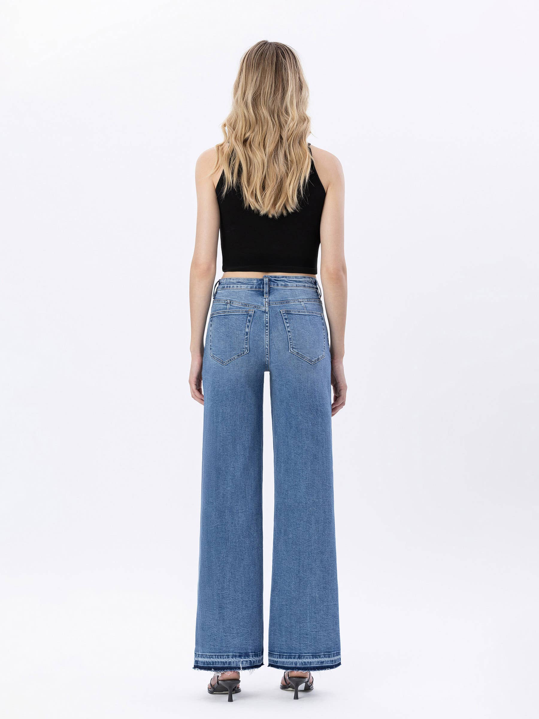 SUPER HIGH RISE SPLIT SEAM WIDE LEG JEANS