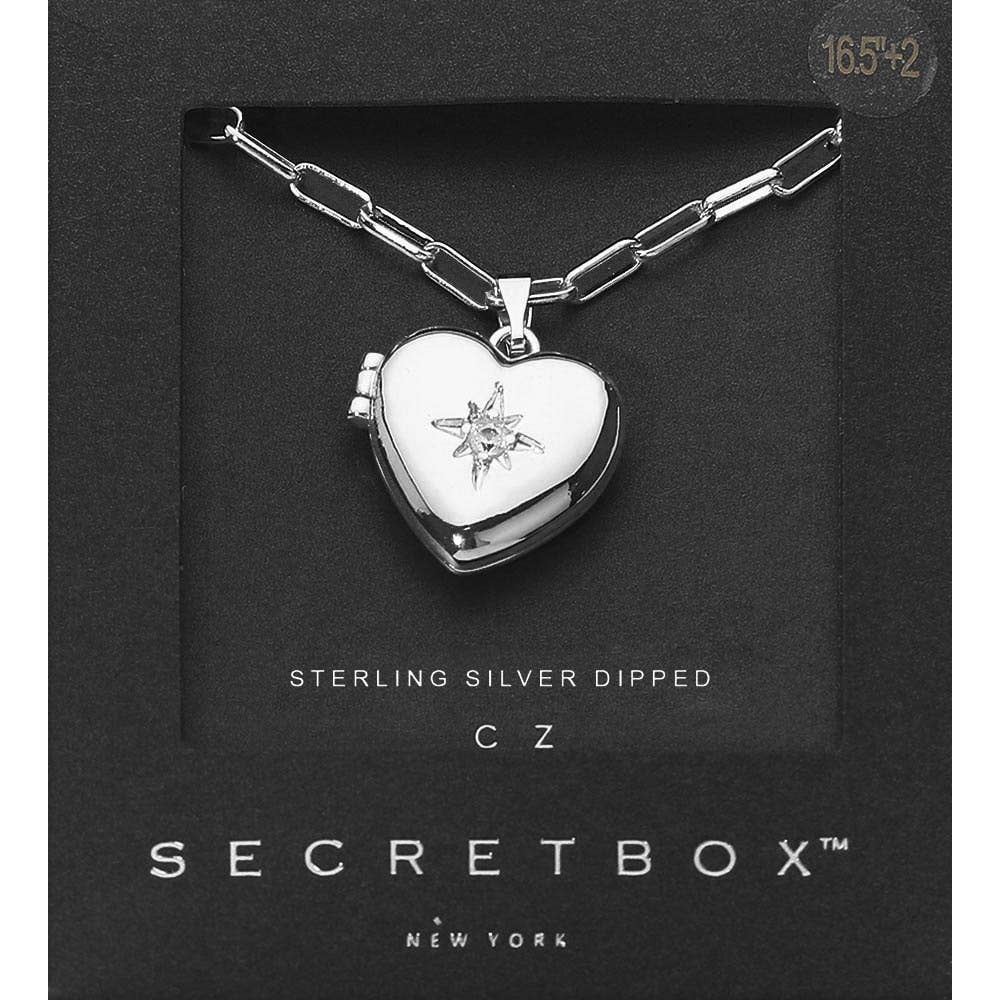 SECRET BOX_14K Gold Dipped CZ Pave Heart Locket Pendant Paperclip Chain Necklace