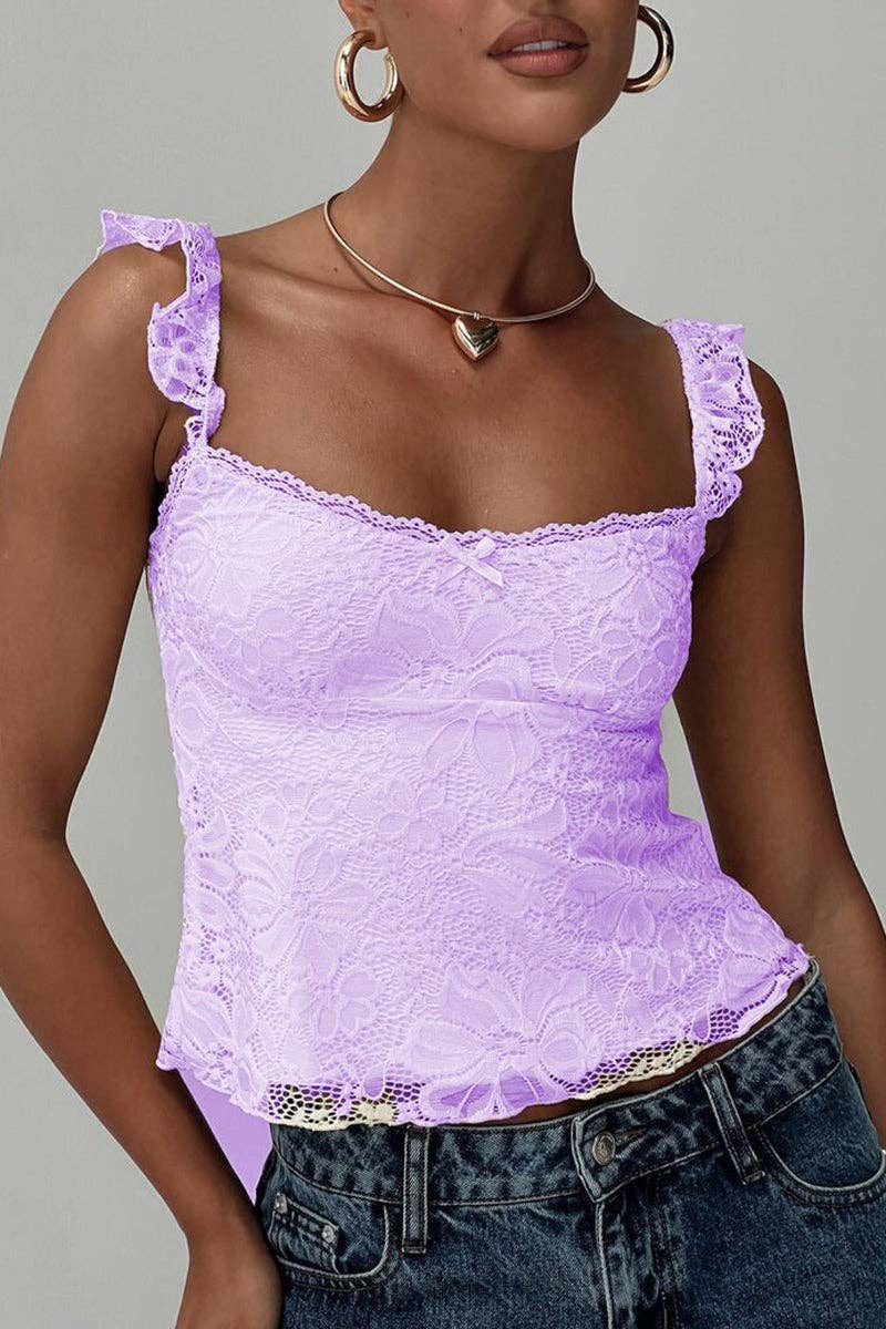 Ruffled Strap Lace Tank Top