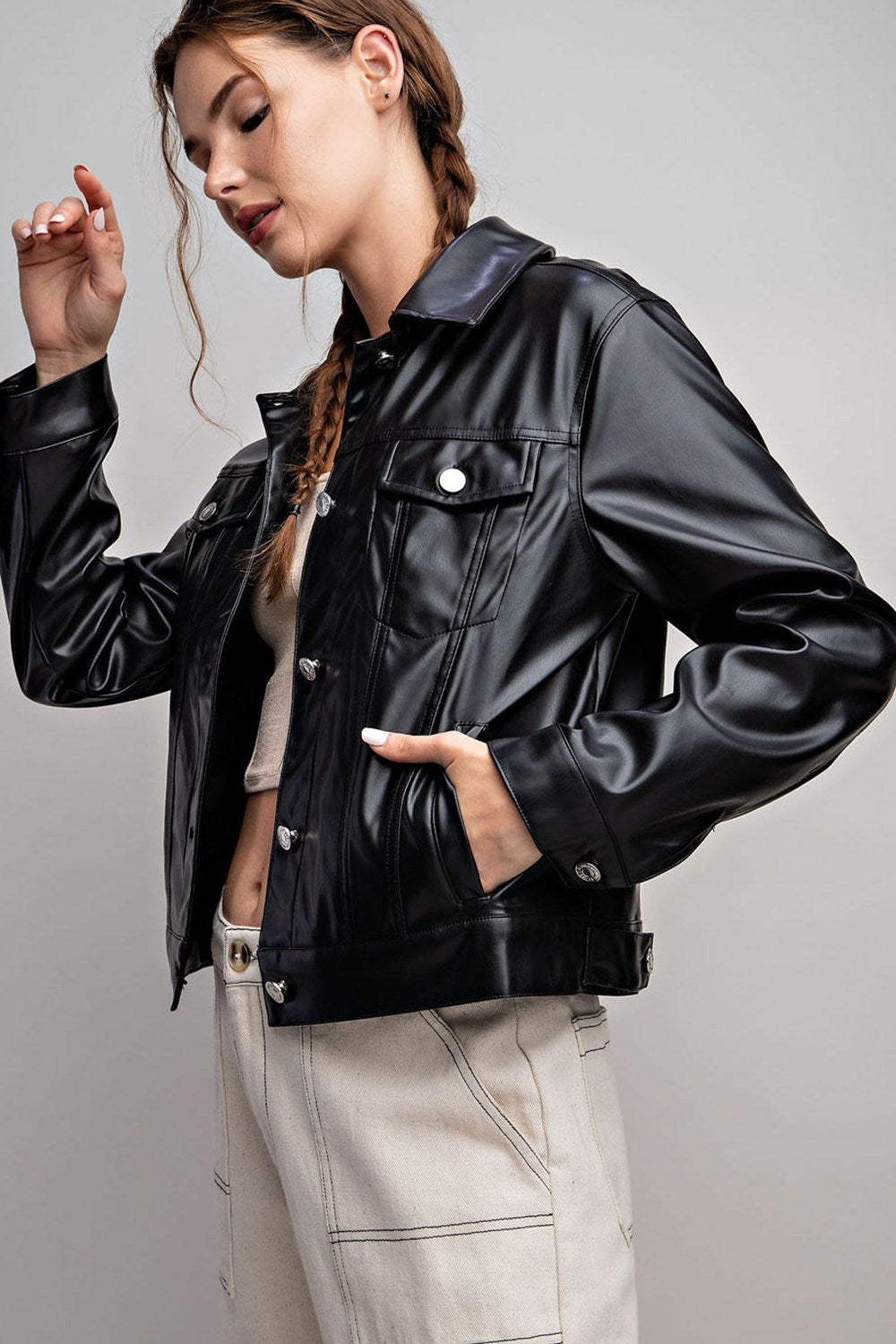 PLEATHER BUTTON DOWN JACKET