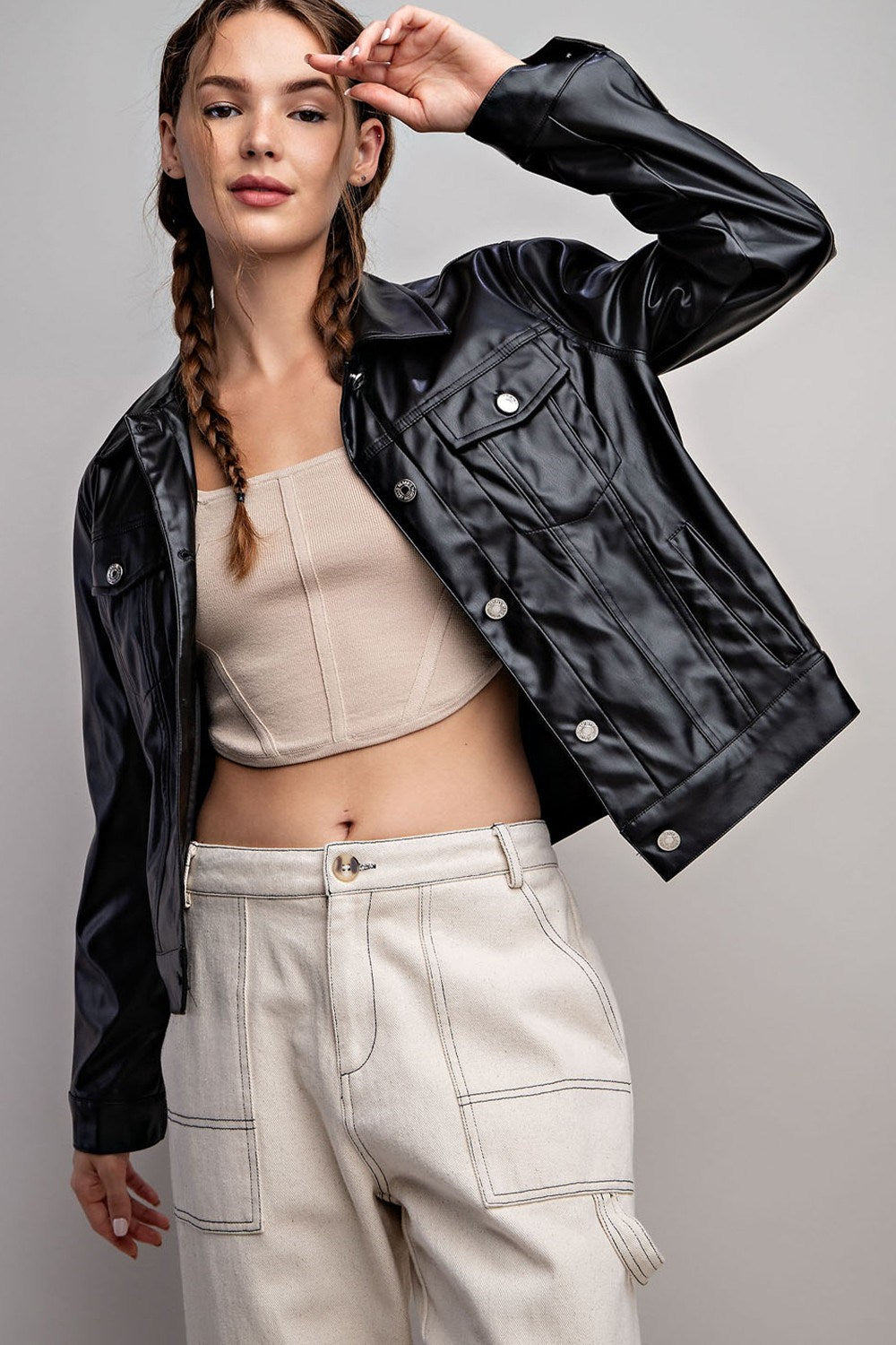 PLEATHER BUTTON DOWN JACKET