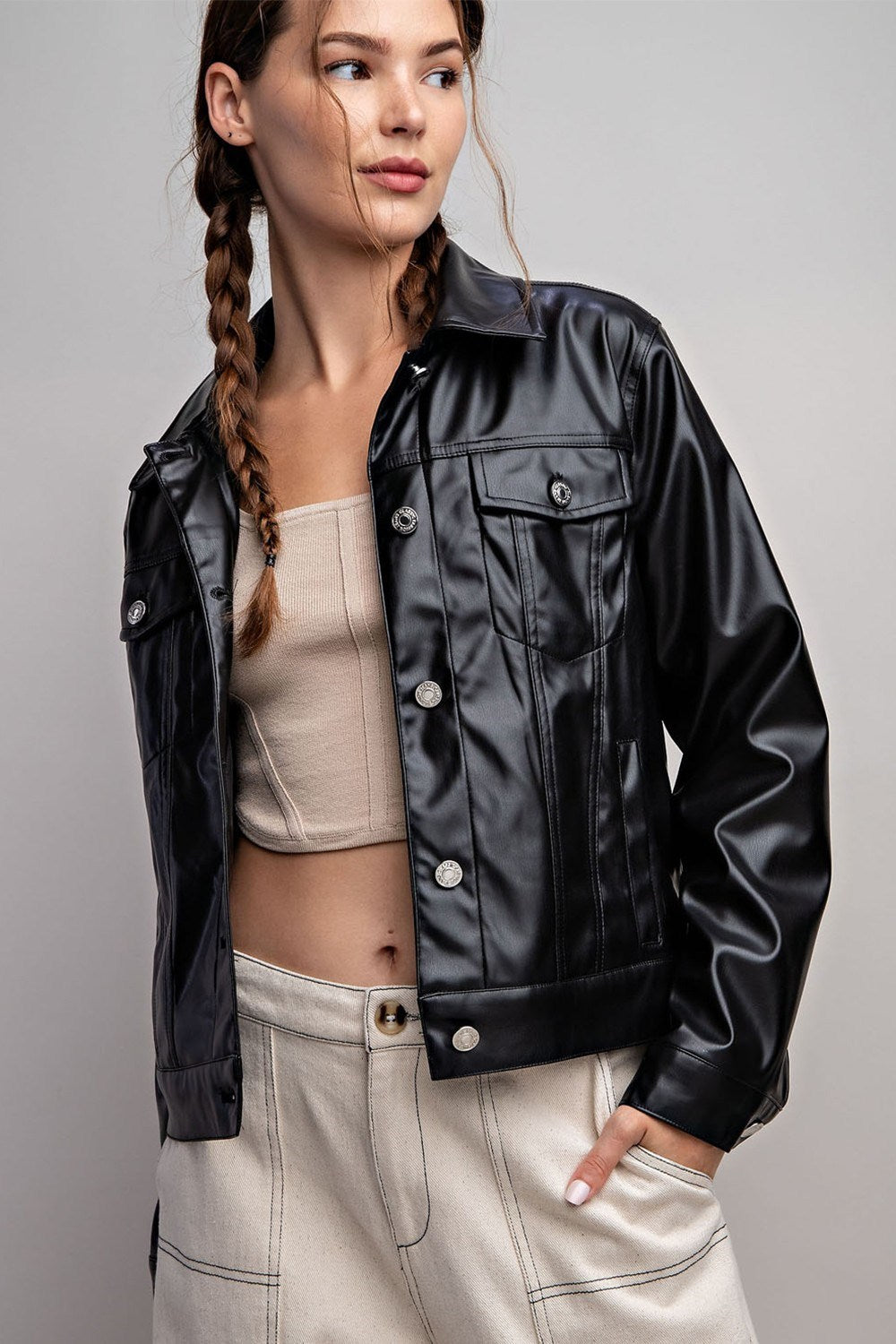 PLEATHER BUTTON DOWN JACKET