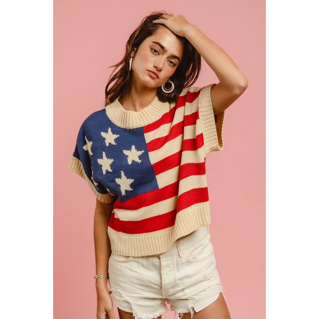 STAR PATCHES AMERICAN FLAG SLEEVELESS SWEATER