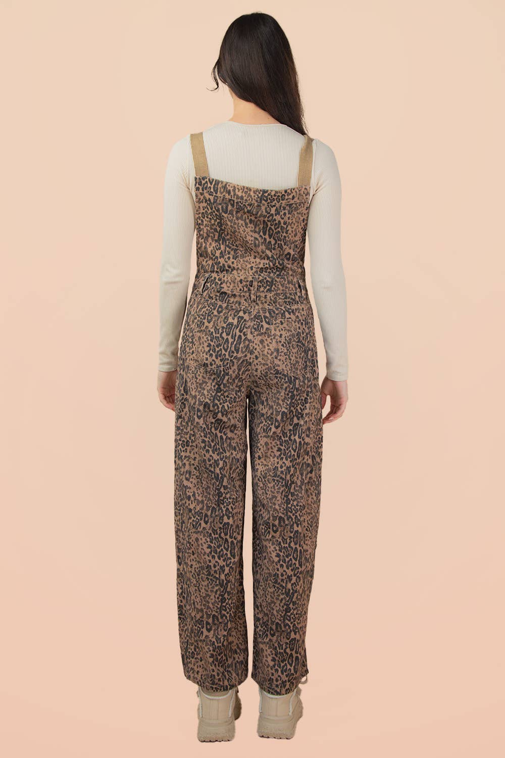 Leopard Print & Denim Barrel Leg Overall