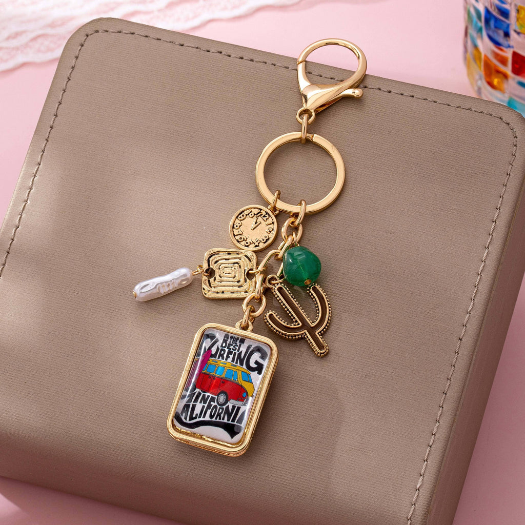 Boho California Surfing Charm Keychain