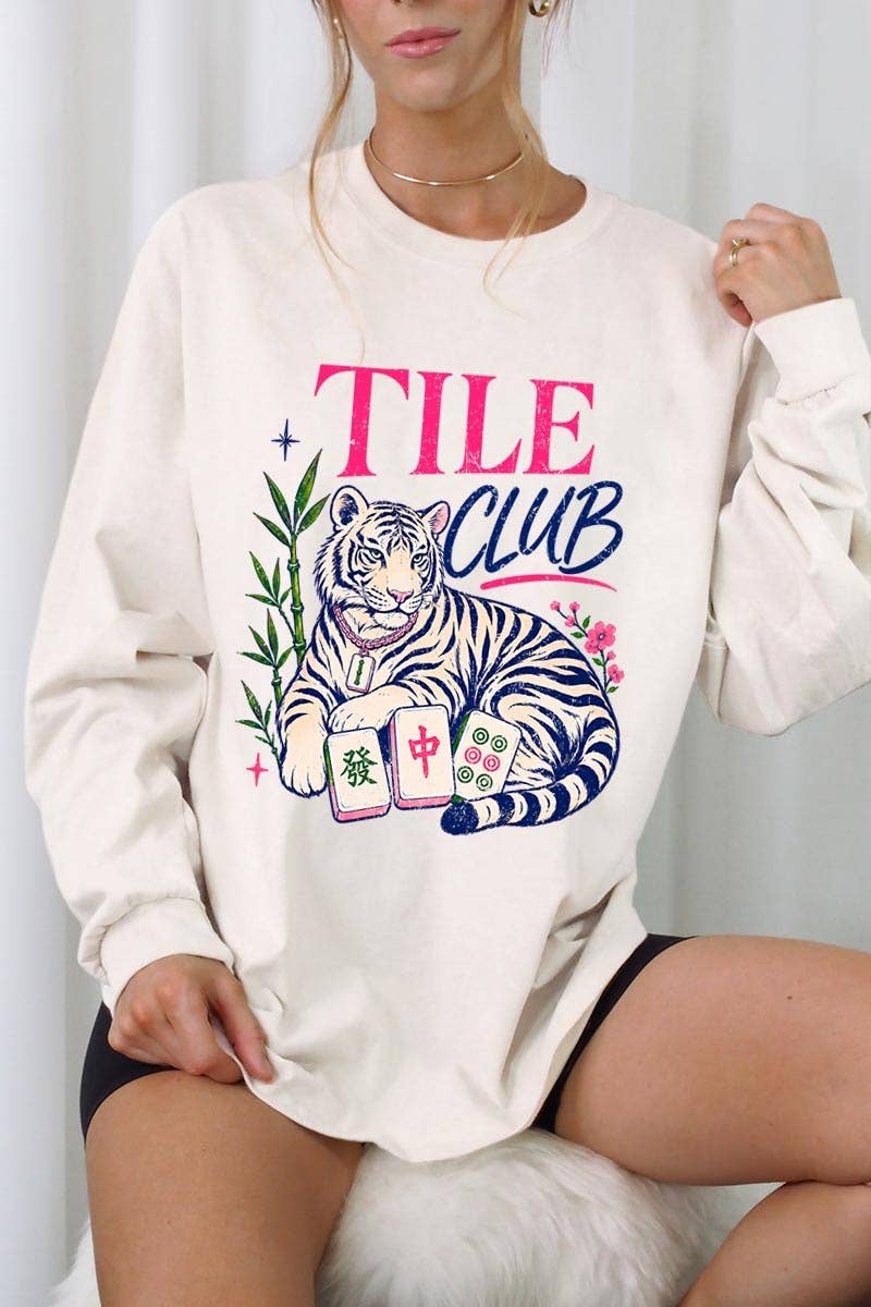Mahjong Tile Club Tiger Graphic Long Sleeve Tee