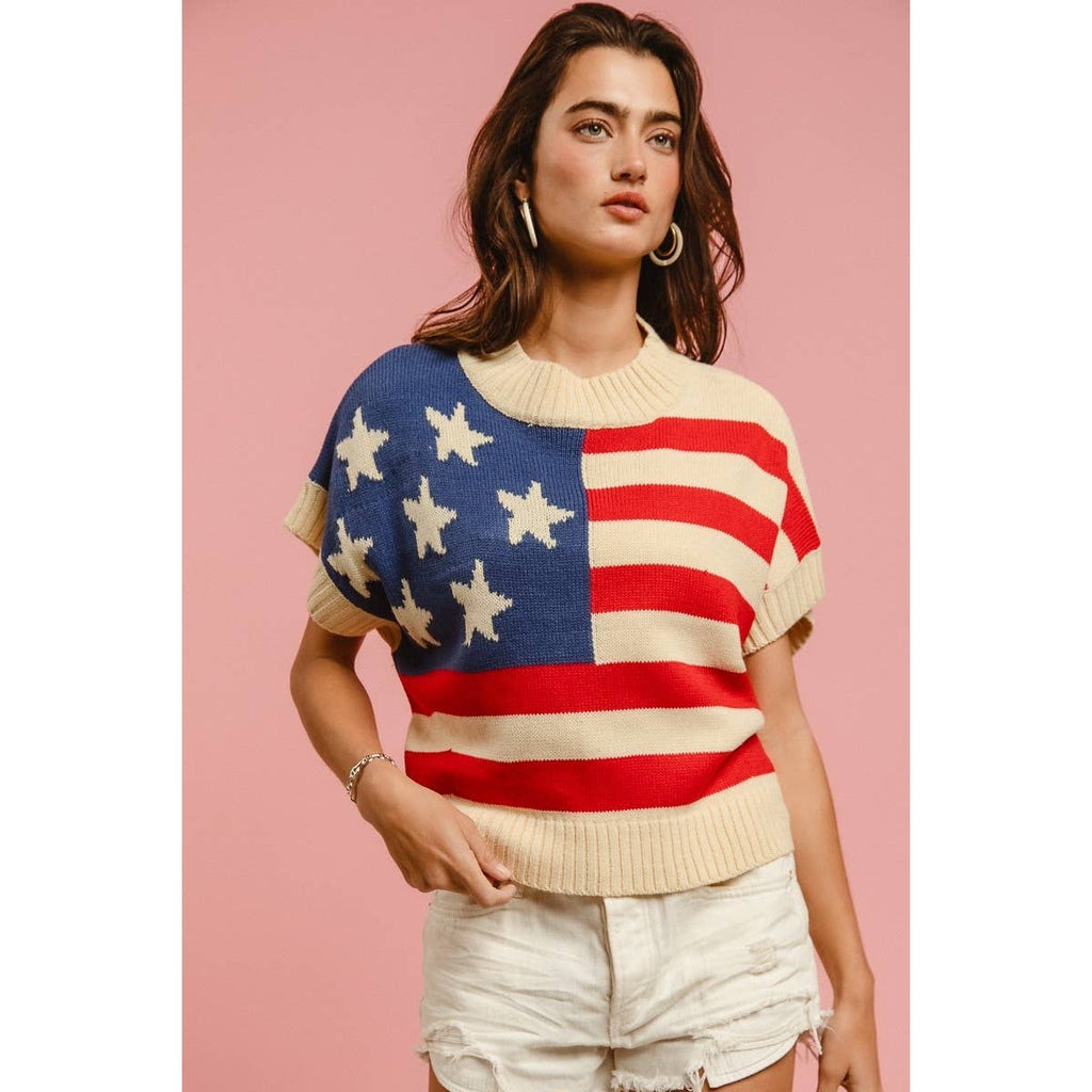 STAR PATCHES AMERICAN FLAG SLEEVELESS SWEATER