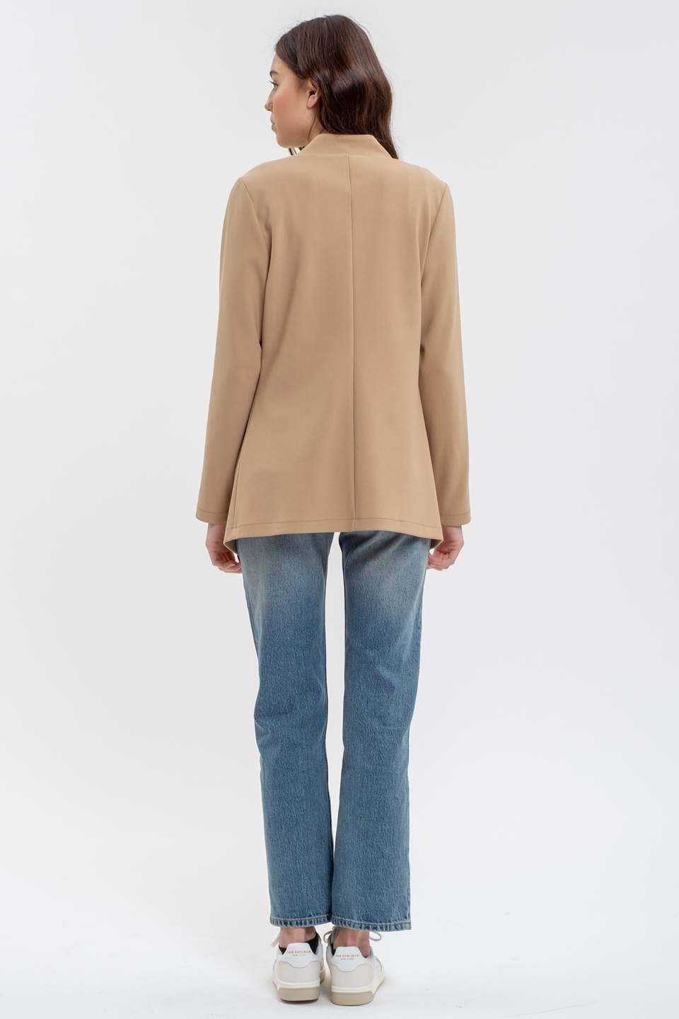NOTCH COLLAR LONG SLEEVE LONG LINE BLAZER