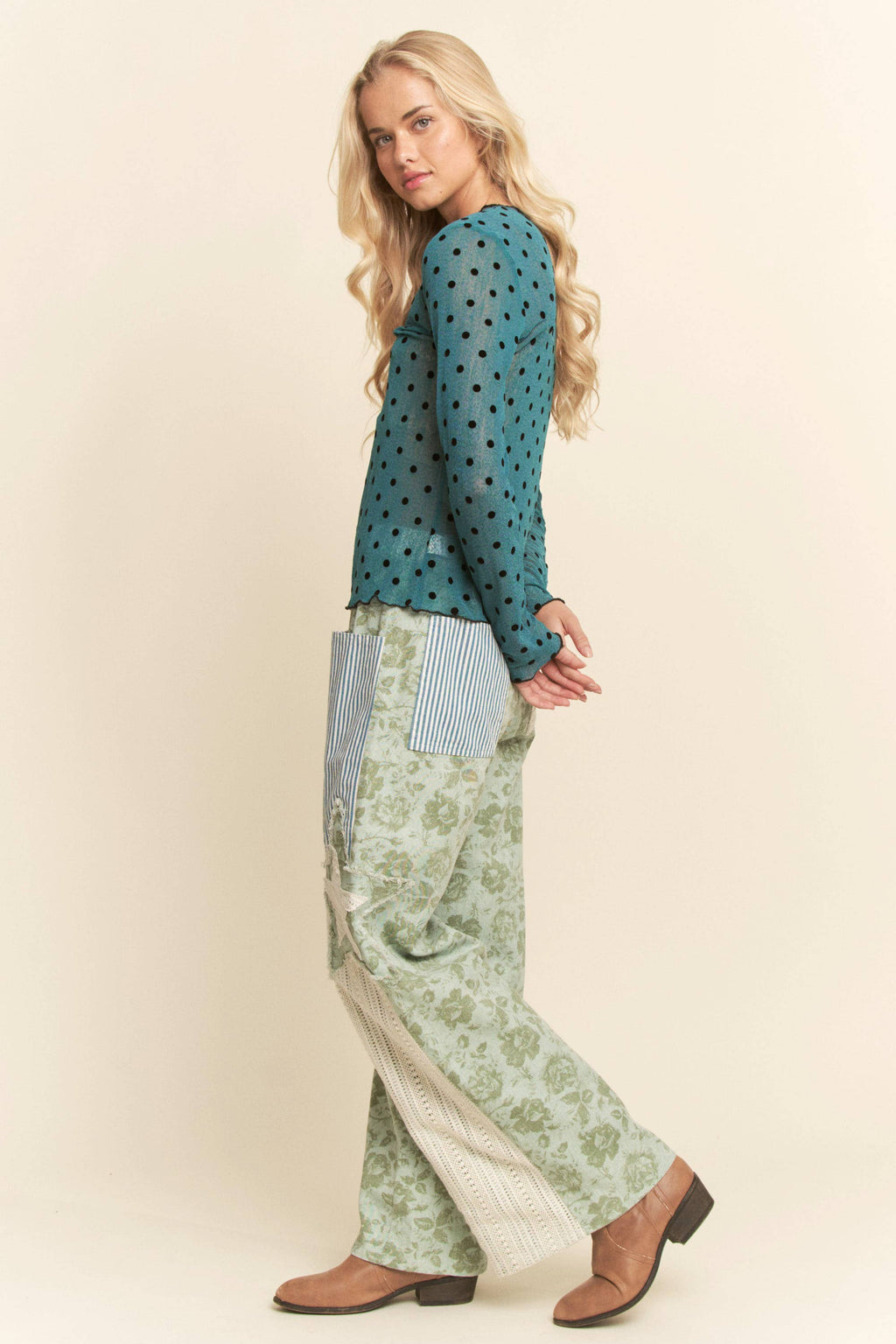 Polka Sheer long-sleeve mesh top