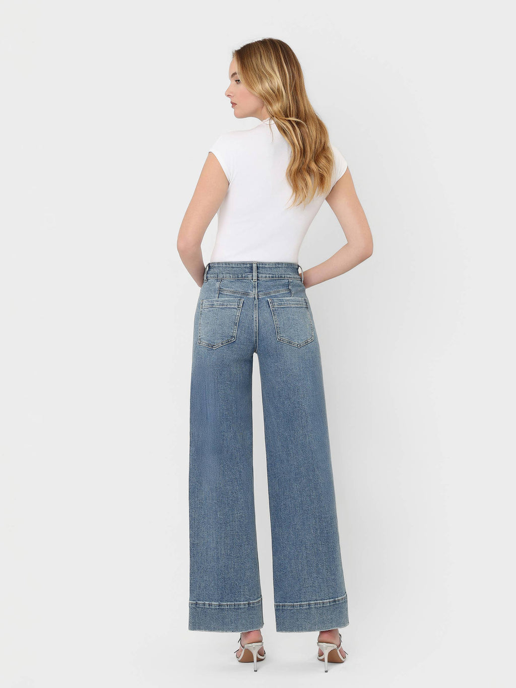 SUPER HIGH RISE HALF YOKE TROUSER HEM WIDE JEANS