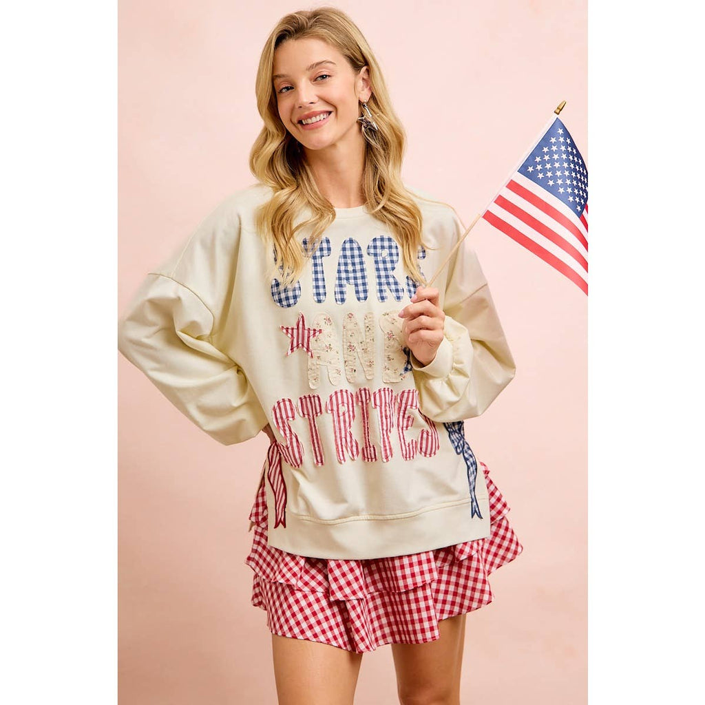 4TH OF JULY STARS AND STRIPES PATCHES SWEATSHIRT