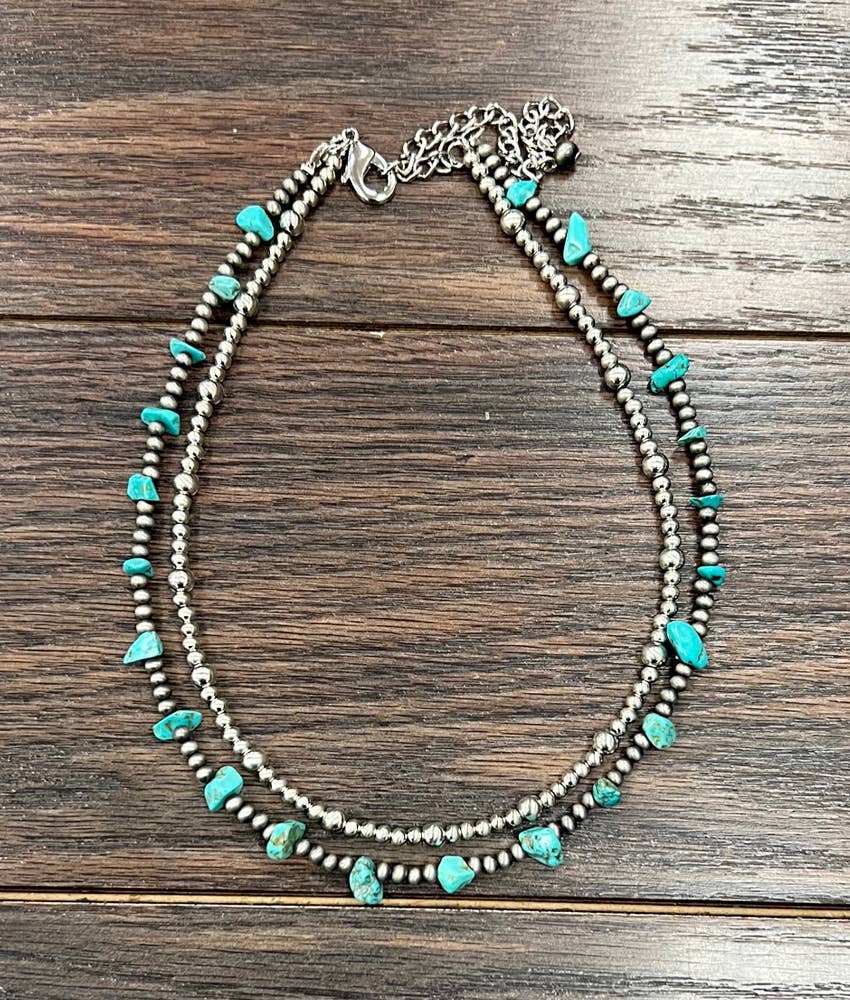737754, Handmade 16” Silver Navajo Turquoise Necklace