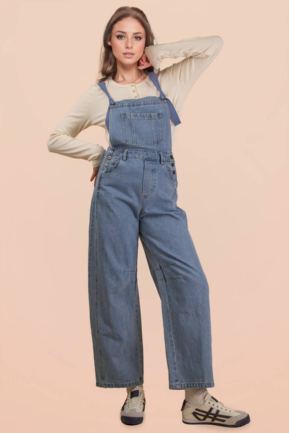 Leopard Print & Denim Barrel Leg Overall