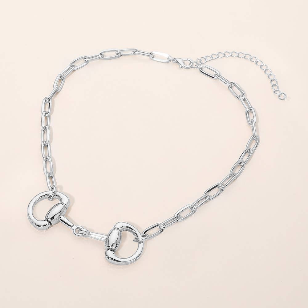 Horsebit Link Accent Paperclip Chain Necklace