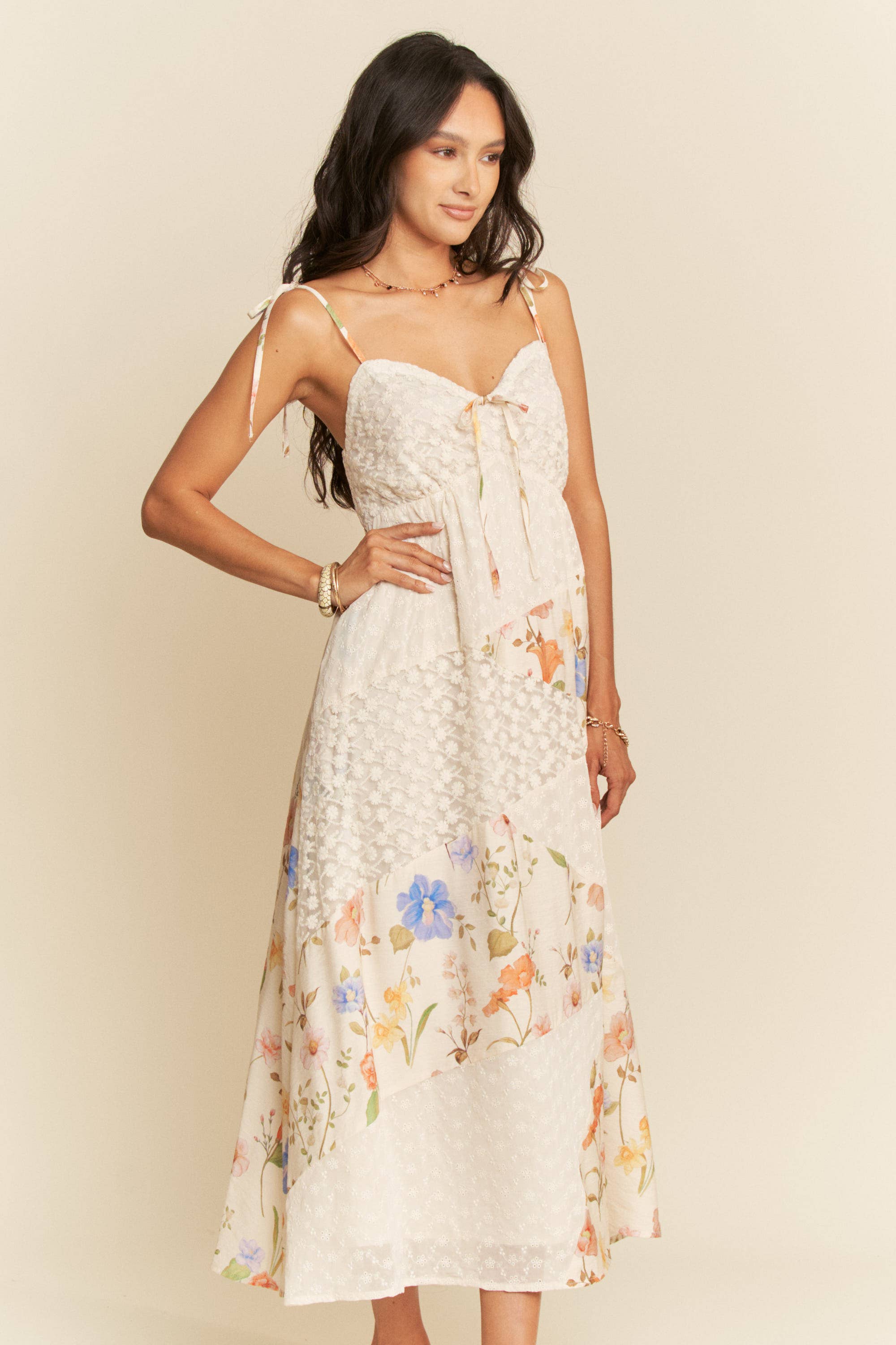 FLORAL LACE FABRIC DETAIL MAXI SLIP DRESS
