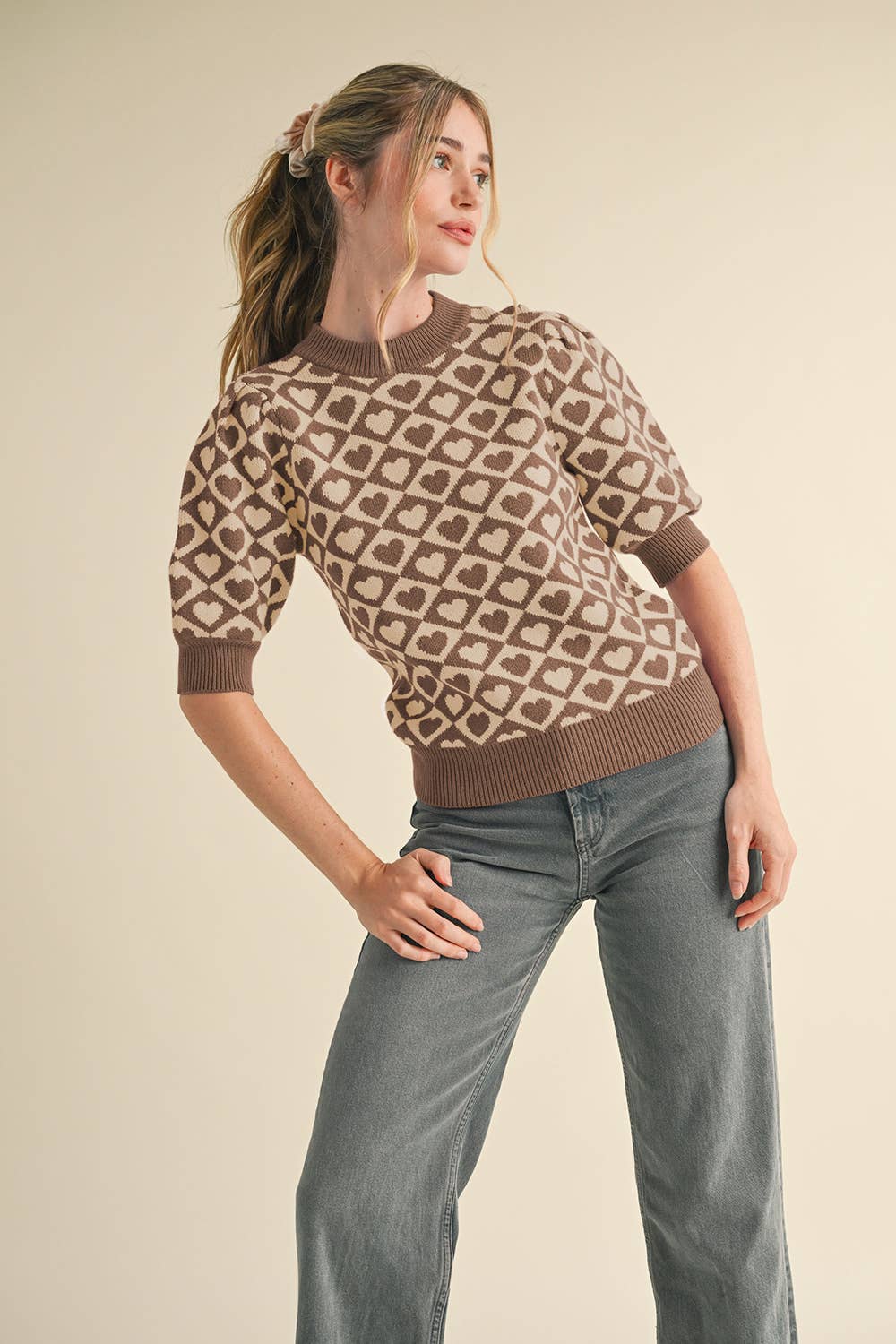 CHECKERED HEART PATTERN SWEATER