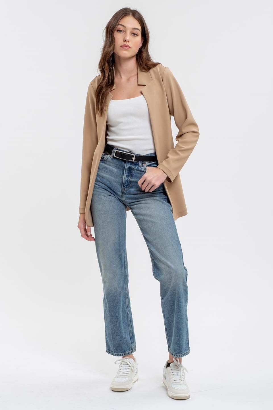 NOTCH COLLAR LONG SLEEVE LONG LINE BLAZER