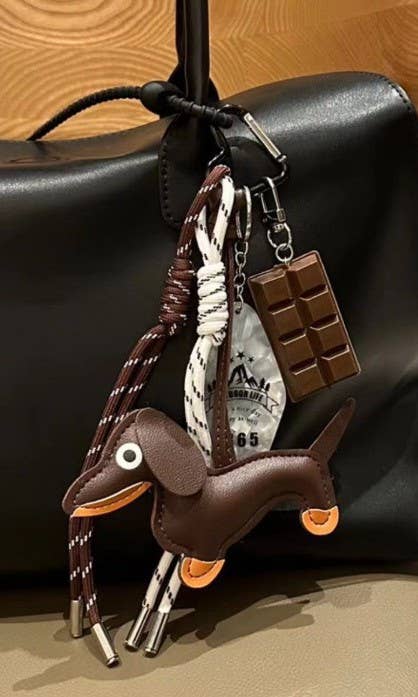 BAG CHARM KEY CHAIN - VEGAN LEATHER DOG CHOCOLATE