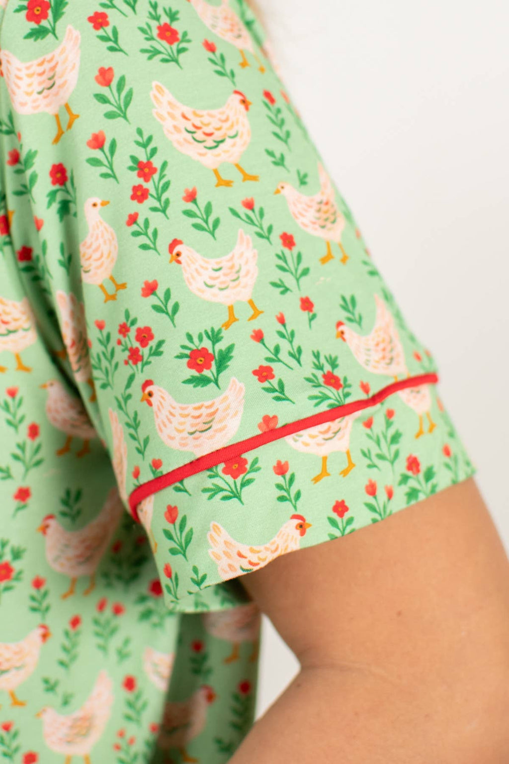 Green Chickens & Blooms Adult Bamboo Pajama 2-Piece Set