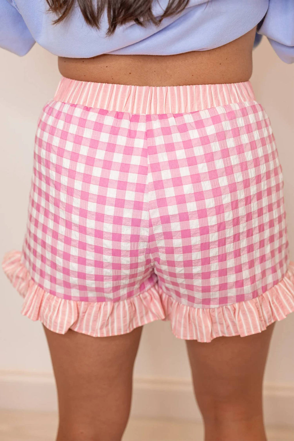 Summer Gingham Print Ruffled Shorts