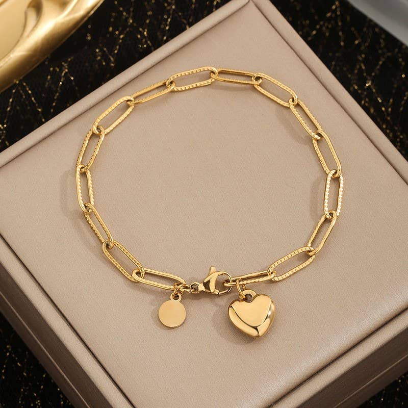 18K STAINLESS STEEL TARNISH FREE HEART BRACELET