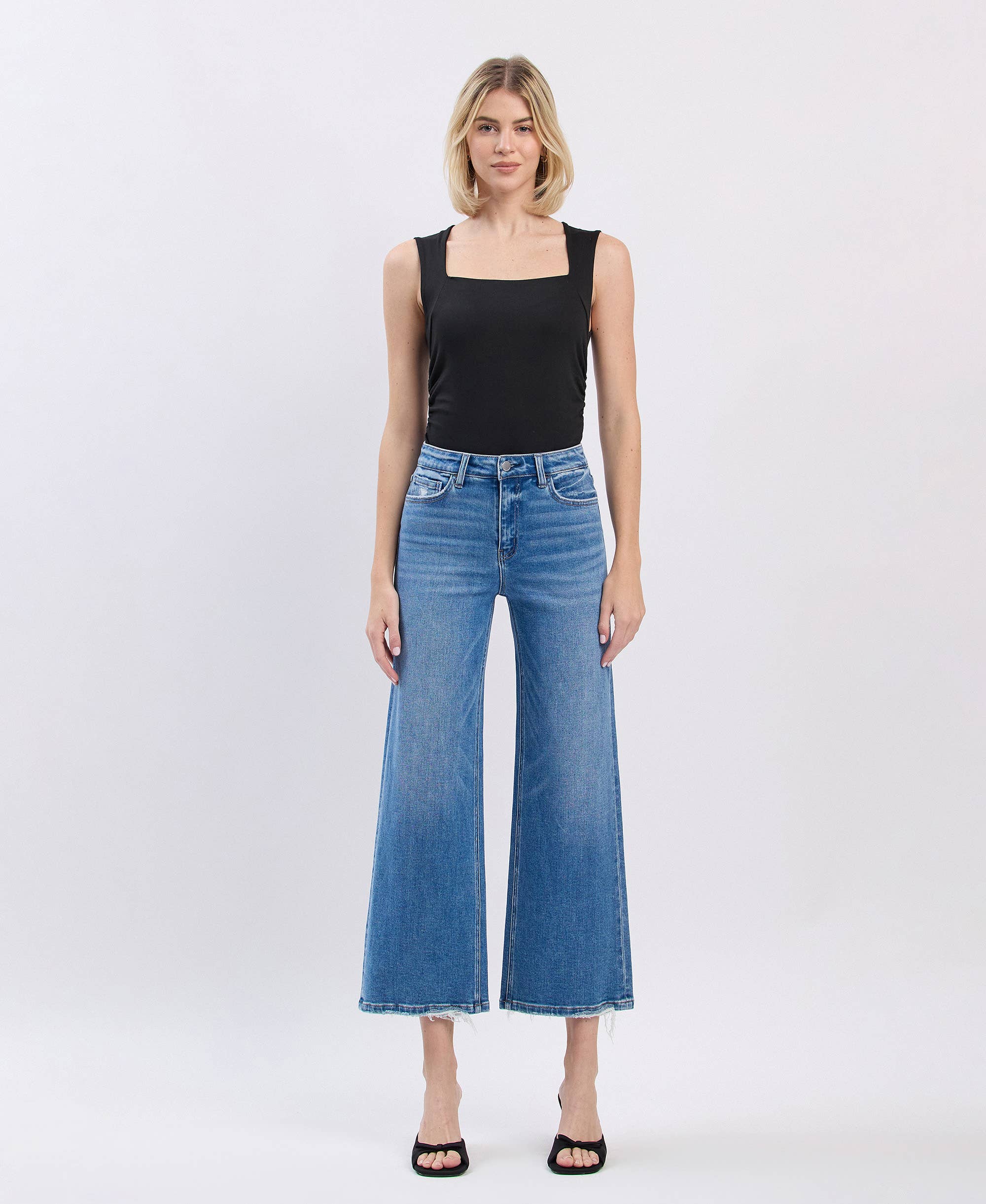 HIGH RISE CROP WIDE JEANS F6007