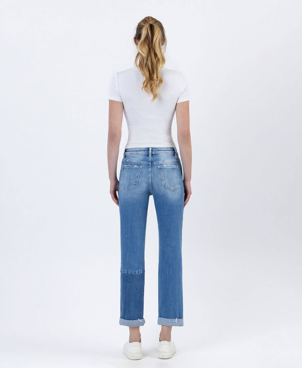HIGH RISE COLOR BLOCK CUFFED BOYFRIEND JEANS - FLYING MONKEY
