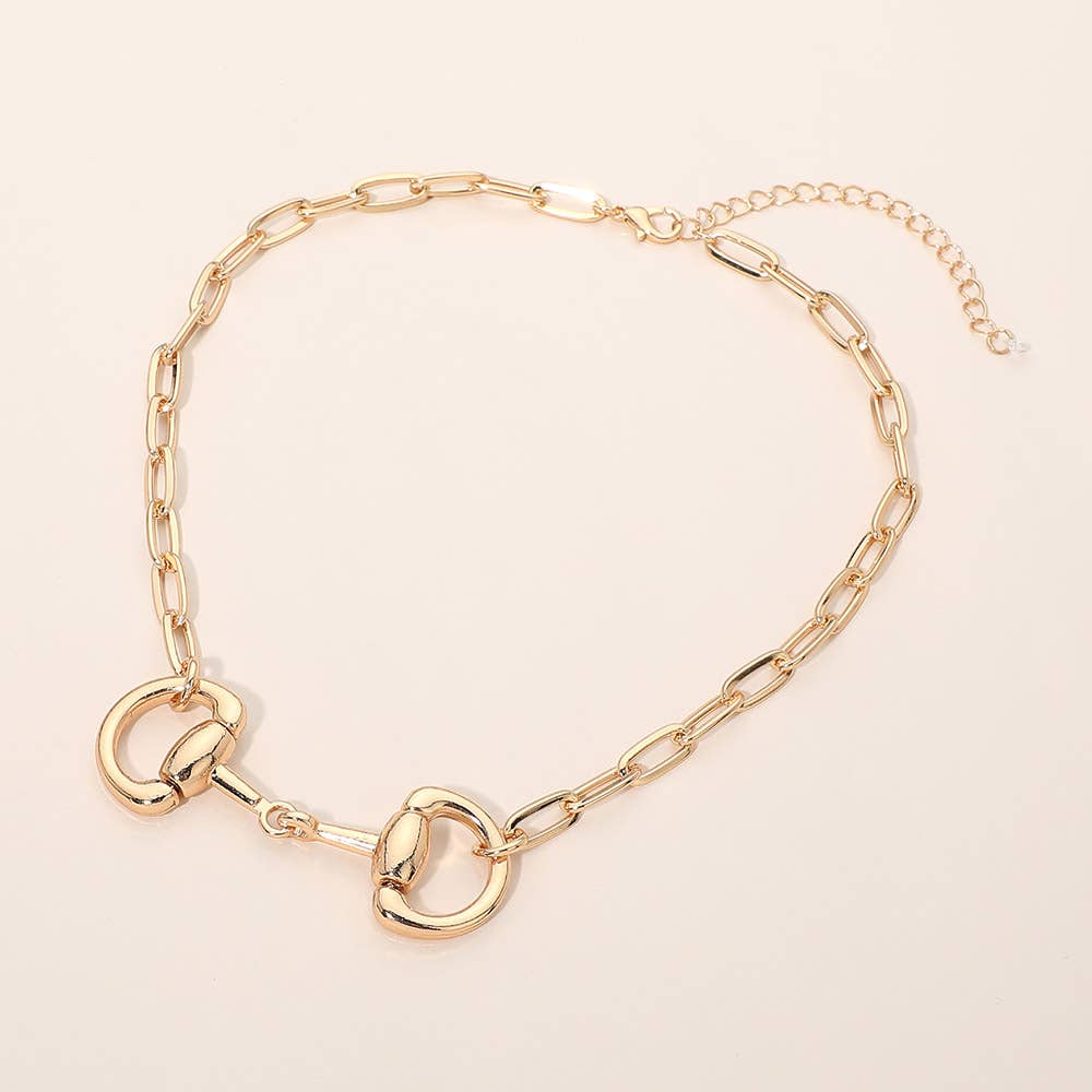Horsebit Link Accent Paperclip Chain Necklace