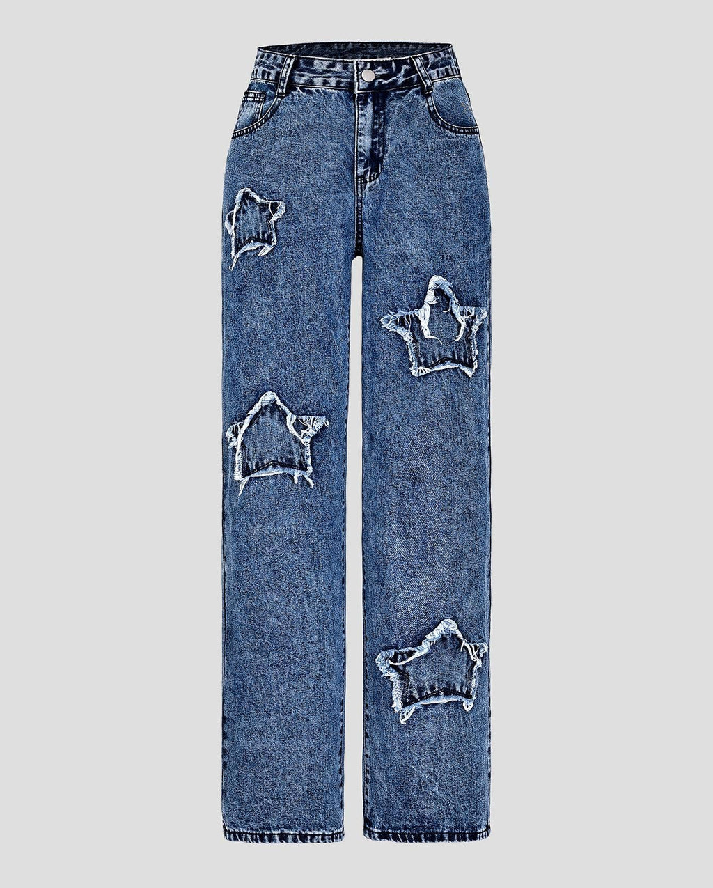 Autumn wash star patches wide-leg jeans