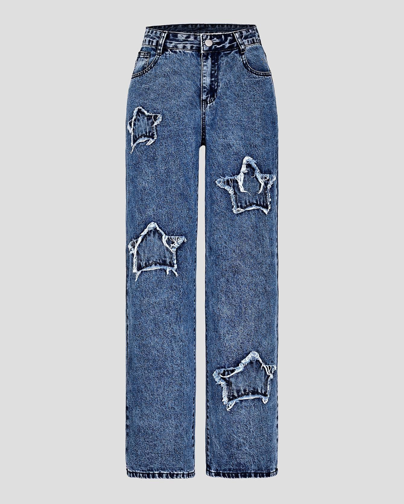 Autumn wash star patches wide-leg jeans