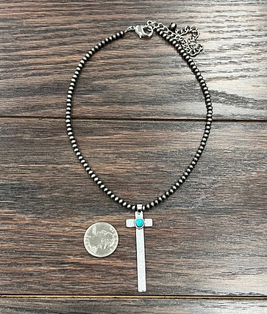 735151, Handmade 15" Navajo Cross Turquoise Necklace