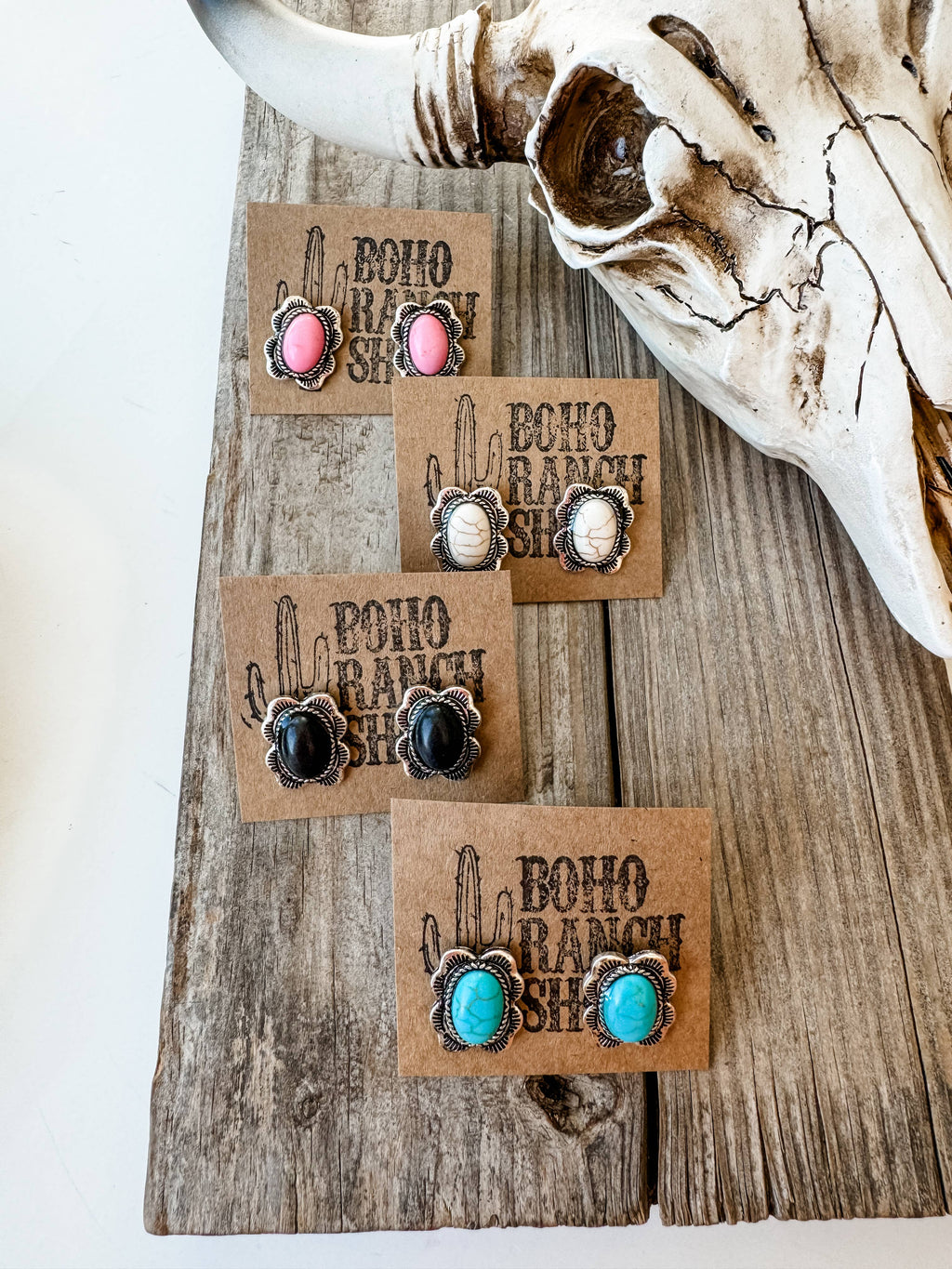 Western Oval Stone Stud Earrings