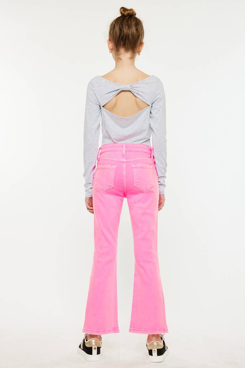 YOUTH HIGH RISE KICK FLARE JEANS NEON PINK