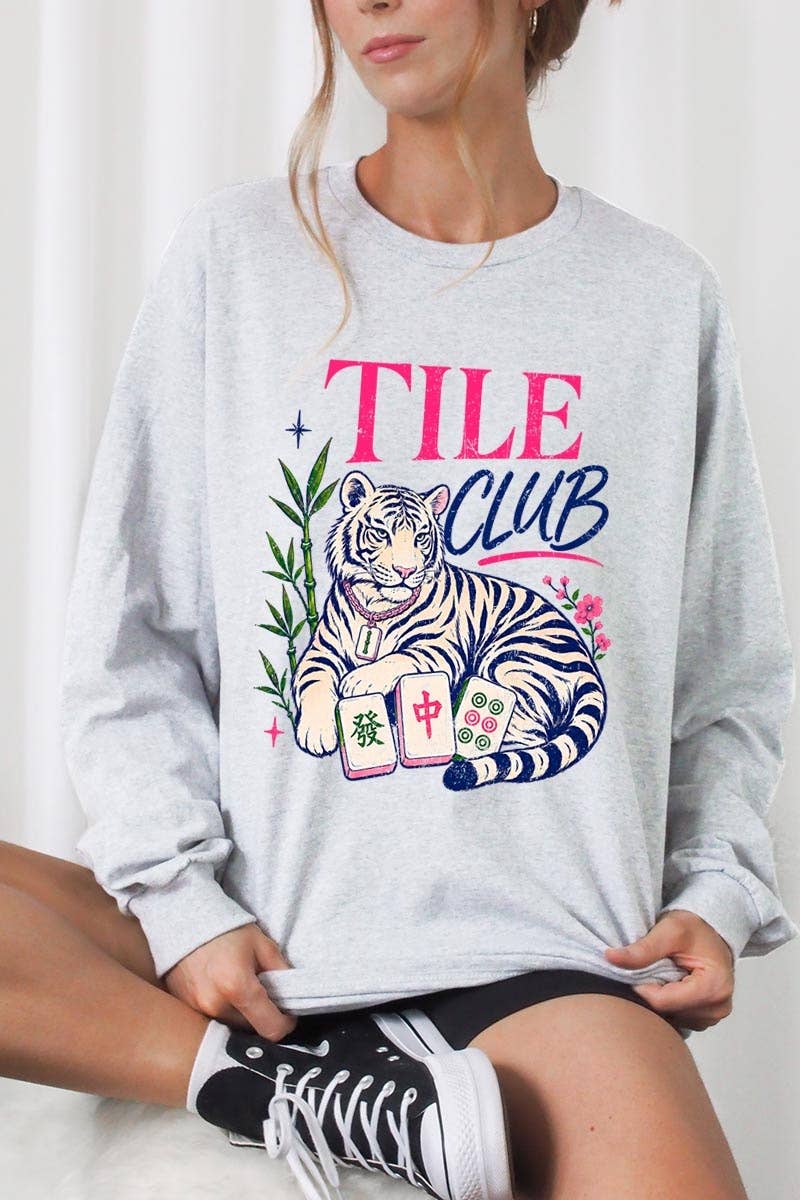 Mahjong Tile Club Tiger Graphic Long Sleeve Tee