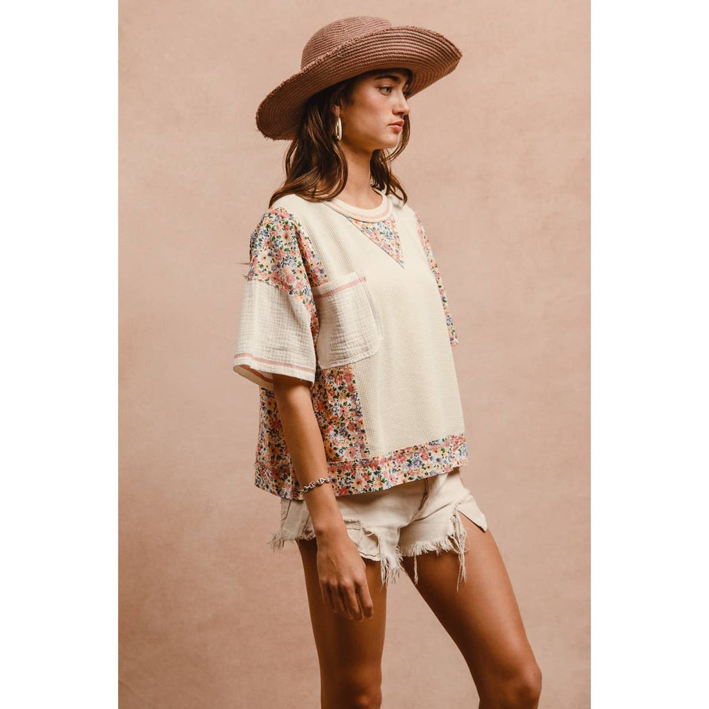THERMAL AND GAUZE WITH FLORAL MIX AND MATCH TOP